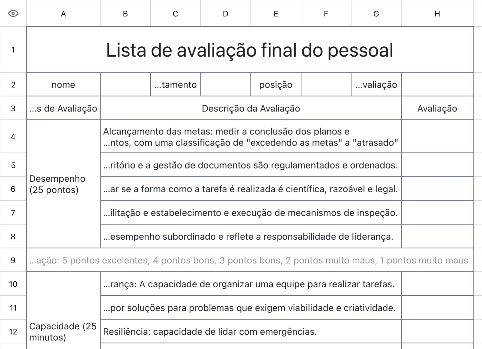Lista de avaliação final do pessoal